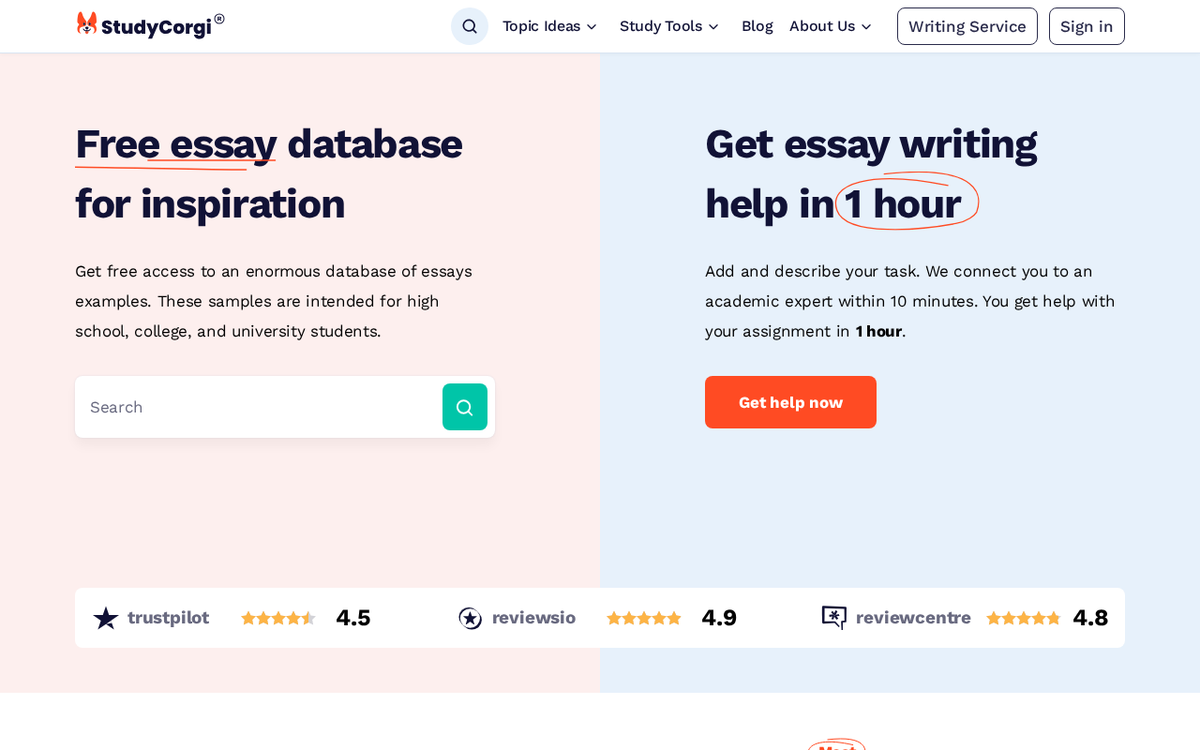 StudyCorgi ChatGPT Detector 官网界面截图